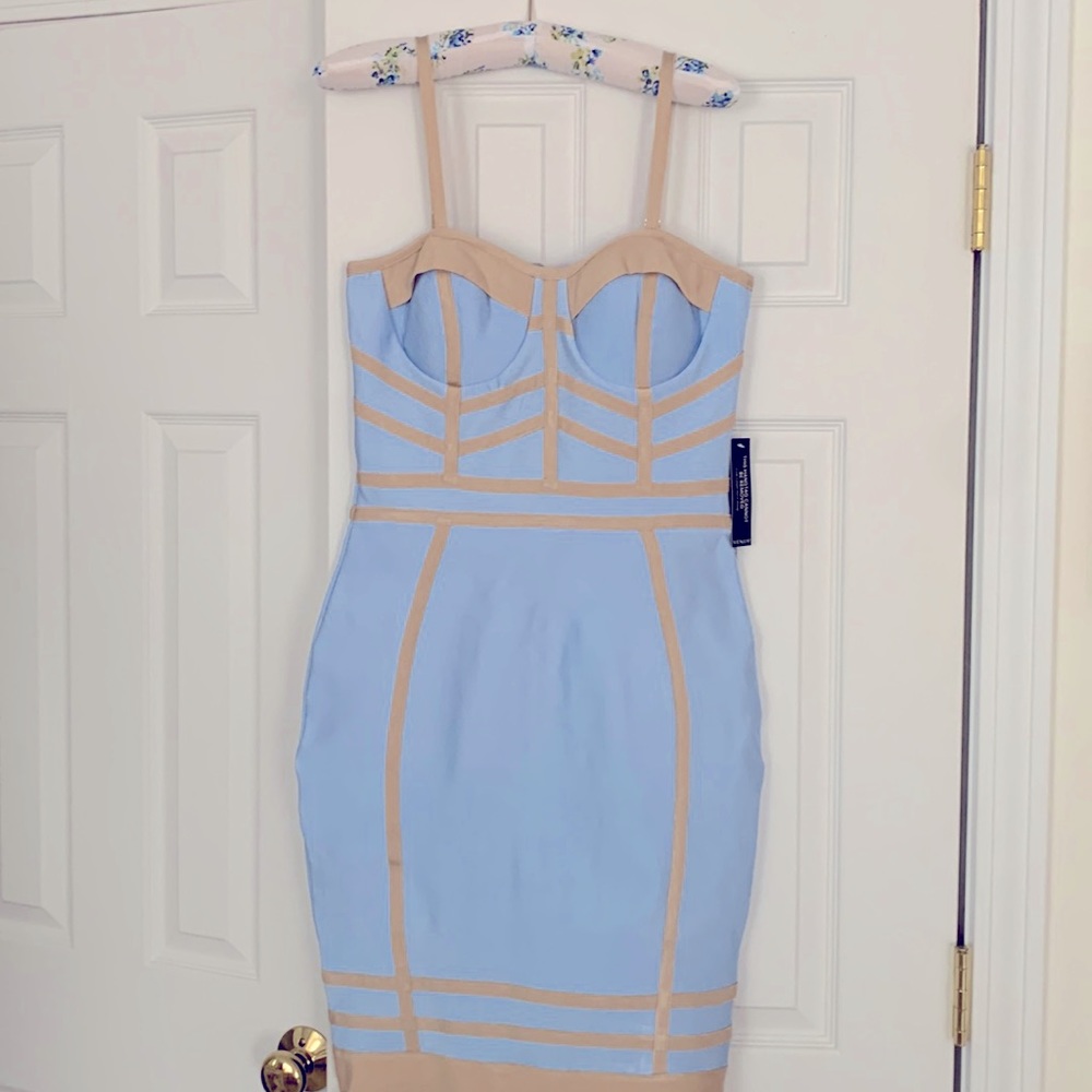 VENUS Strapless Blue and Tan Dress